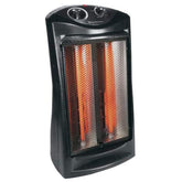 Comfort Zone quartz tower heater front view showing compact size and warm radiant heat.