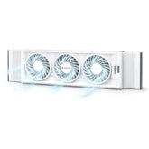 Comfort Zone triple window fan with thermostat dial enables precise cooling control.