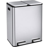 ComfyCorner dual trash bin front view with sleek stainless exterior for a modern kitchen