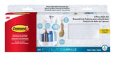 Command bath set shower caddy on wall keeps toiletries organized and within reach.