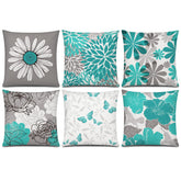 COMMINY teal grey pillow cover close-up stitching showcases durable textile and pattern detail