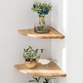 Conamily corner shelf with oak round end mounted on wall for compact display