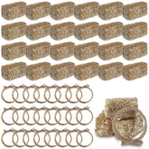 Conelist mini hay bales closeup for rustic table centerpieces.