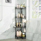 Consumest corner shower caddy standing, four-tier black design keeps bathroom essentials neatly organized.
