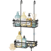 Consumest over-the-door shower caddy with two-tier shelves for organized toiletries.