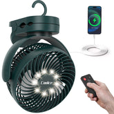 Coolice camping fan with remote control for hands-free adjustments during outdoor adventures.