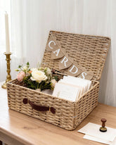 CORALMEE large card box in wicker, front view for elegant guest envelopes