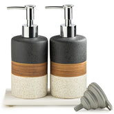Cormomu ceramic dish soap dispenser set with matte finish enhances kitchen or bath decor.
