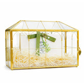 Corvanero wedding card box front view with glass and gold trim for elegant reception decor