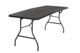 Cosco 6ft banquet table with handle in black, secure for transport.