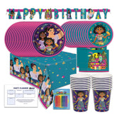 Costume Wizard Encanto banner 9ft backdrop for a festive party setup.