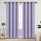 COSVIYA grommet curtains in lilac color shown in packaged display for easy setup and privacy