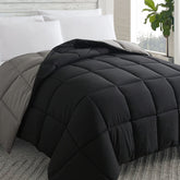 Cosybay down-alternative comforter in queen outer view, showing soft plush texture and Modern Black/Grey color.