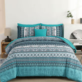 Cottolester boho queen comforter in teal stripes adds stylish focal point
