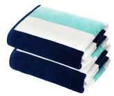 Cotton Craft oversized beach towel in blue stripe, large 2-pack for shared lounging.