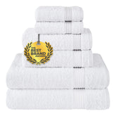 Cotton Paradise 6-piece Turkish towel set on display in a bathroom, ideal for everyday family use.