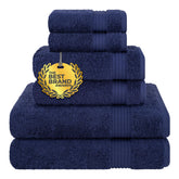 Cotton Paradise navy blue 6-piece towel set displayed for a spa-like bathroom.