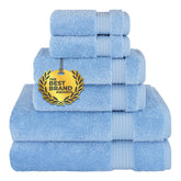 Cotton Paradise sky blue towel set packshot shows plush, absorbent 100% cotton.