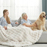 Cozy Bliss bubble-throw face view shows ultra-soft faux fur for warmth.