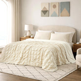 Cozy Bliss cooling comforter seersucker plaid on queen bed for refreshing sleep
