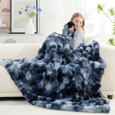 Cozy Bliss faux fur throw bubble blue front view showcases plush warmth for the couch