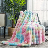 Cozy Bliss faux fur throw with bubble design adding luxurious warmth to the sofa
