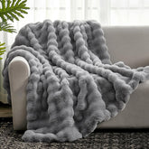 Cozy Bliss faux fur throw bubble-front highlights plush warmth for the couch