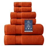 COZYART Burnt Orange towel set packshot with plush Turkish cotton feel.