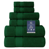 COZYART Formal Green six-piece towel set laid flat showing plush absorbency and hotel-grade softness.