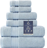 COZYART light blue towel set shown in a bathroom, spa-inspired and quick-dry.