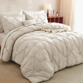 CozyLux California King beige pinch-pleat set on bed for a modern, elegant look.