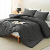 CozyLux full-size dark grey comforter close-up stitching maintains even fill