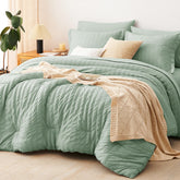 CozyLux king seersucker comforter set in sage green for all-season warmth and style.