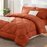 CozyLux king size burnt orange comforter set, plush warmth for all-season nights.