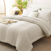 CozyLux oversized king beige comforter set ensemble highlighting year-round breathable microfiber comfort