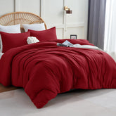 cozylux queen comforter dark red closeup shows plush microfiber softness