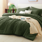 CozyLux queen olive green comforter on bed for a fresh look