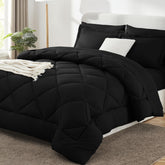 CozyLux queen comforter set packshot in black, highlighting soft, breathable microfiber