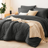 CozyLux queen comforter set in dark grey seersucker for all-season warmth.