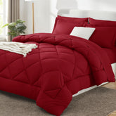 CozyLux queen comforter set dark red front view shows vibrant color and classic style