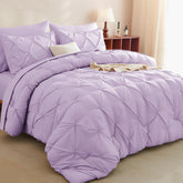 CozyLux queen lavender pinch-pleat comforter close-up showing texture.