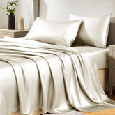 CozyLux satin sheets fitted sheet showing silky surface for smooth sleep.