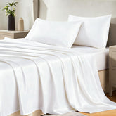 CozyLux satin sheets on bed show silky sheen and skin-friendly glide.