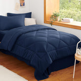 CozyLux twin comforter set navy blue main image highlighting breathable microfiber and down-alternative fill