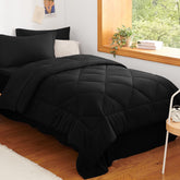 CozyLux Twin XL comforter set in black - front view, all-season dorm bedding