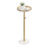 Cozynest height-adjustable drink table in gold beside sofa for easy use