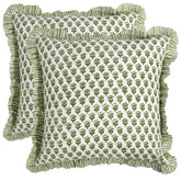 CPC Block Print Ruffle Throw Cover emerald green on sofa adds cozy texture