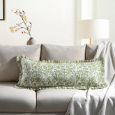 CPC Hand Block Print Agate Green Ruffle sham pillow cover adds vintage charm to sofas