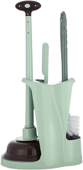 cq acrylic 3-in-1 toilet brush plunger set for compact bathrooms