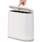Cq Acrylic white slim trash can with press top lid for tight spaces and odor control
